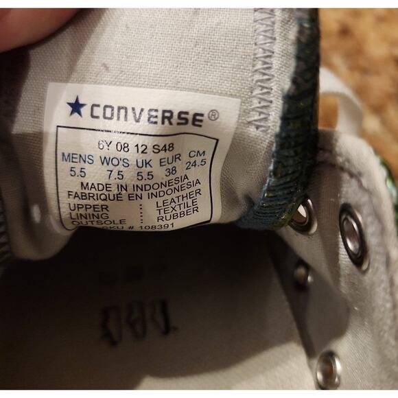 Converse‎ All Star Green Crocodile Embossed Leather Sneakers Size M5.5/W7.5 - Picture 6 of 7